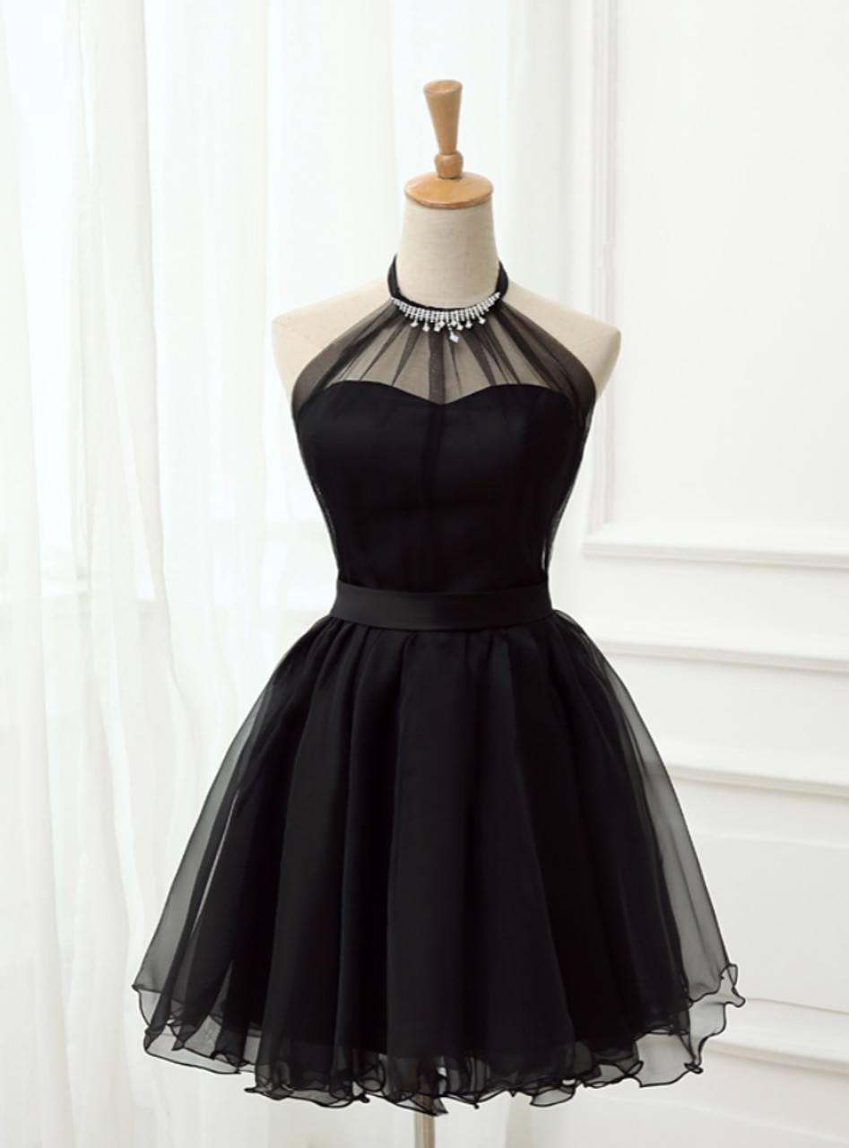 Cute Little Black Short Homecoming Dresses Halter Short Prom Dresses