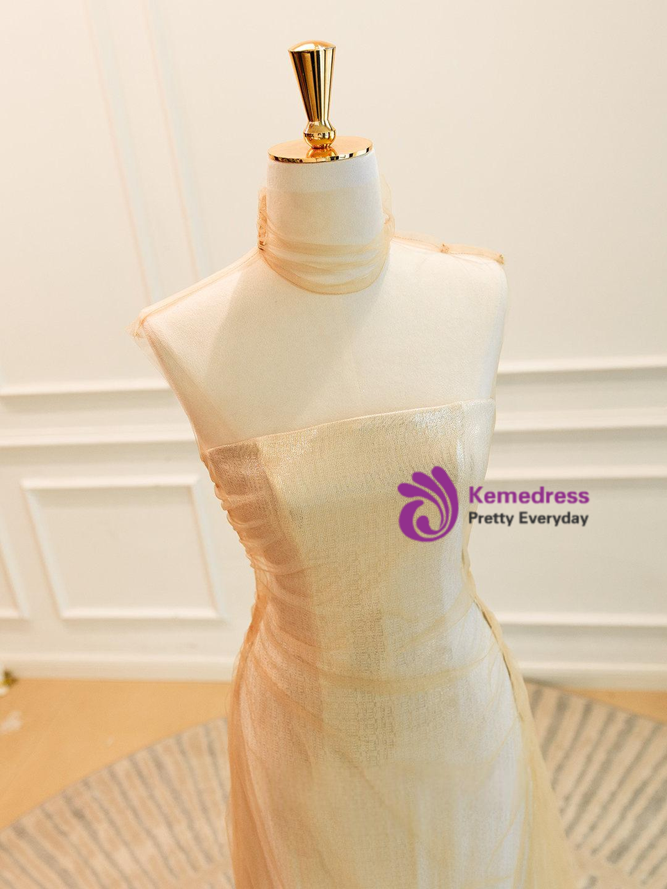 Gold prom dress corset lace up back detail