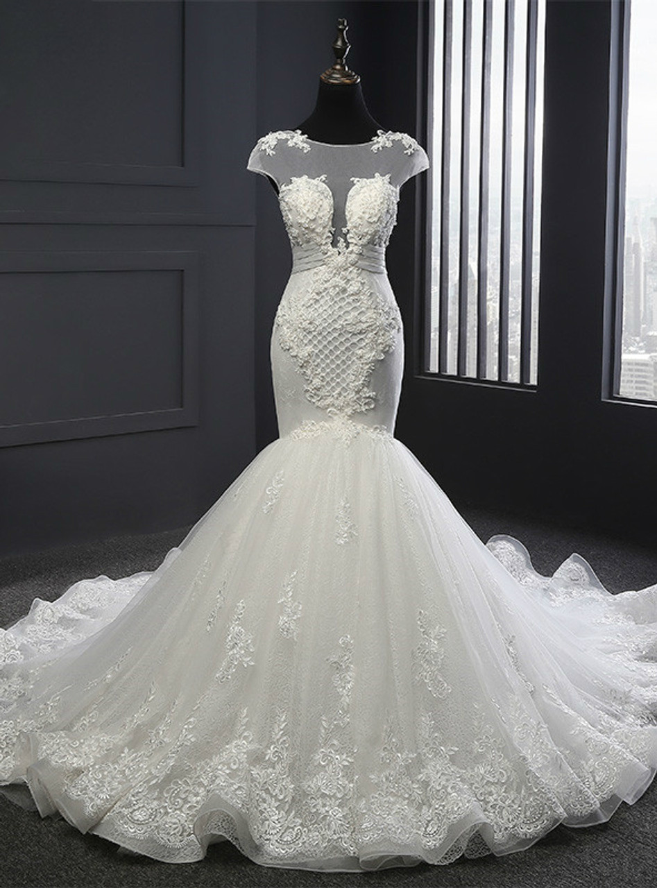 Glamorous Spaghetti Sreaps Lace Wedding Dress Ruffless Overskirt Bridal  Gowns – Ballbella