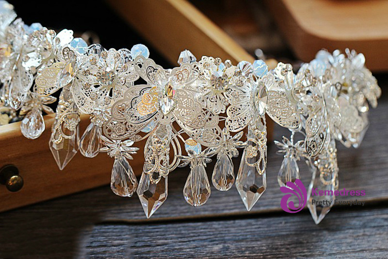 ? Luxury Clear Crystal Headband Tiara Lush floral and sparkle raised bridal tiara - Style #2560 main image 2
