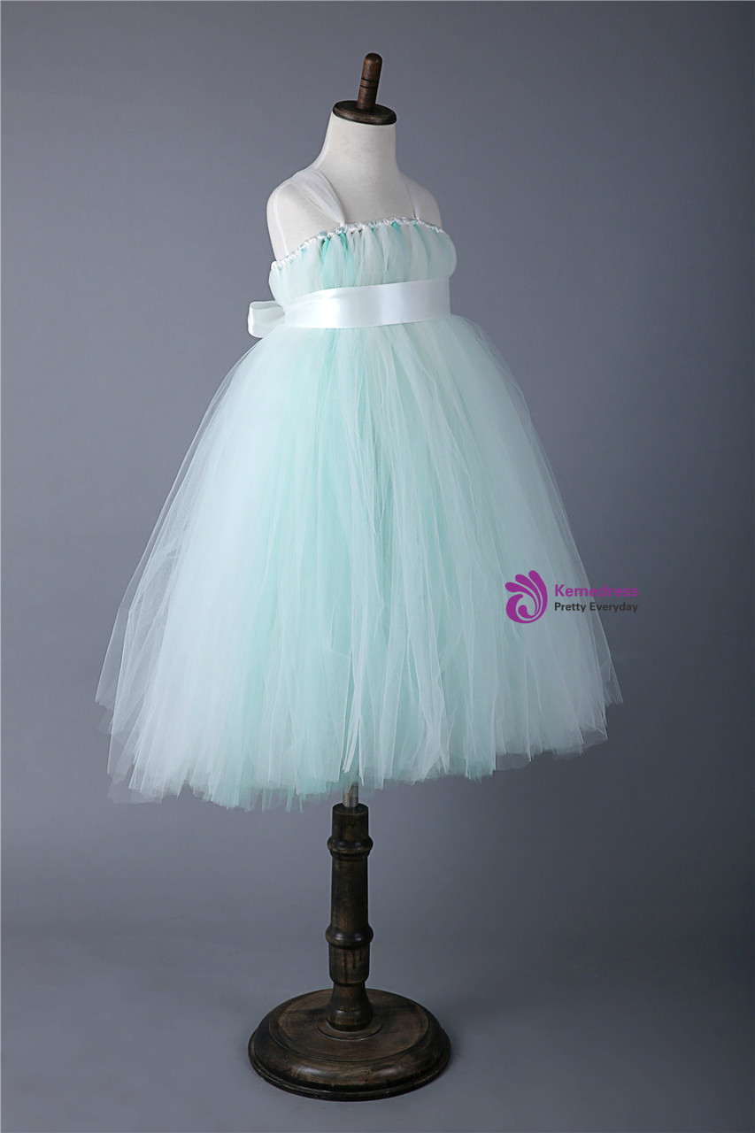 Mint Green Tulle Flower Girl Princess Dress For Kids Pageant