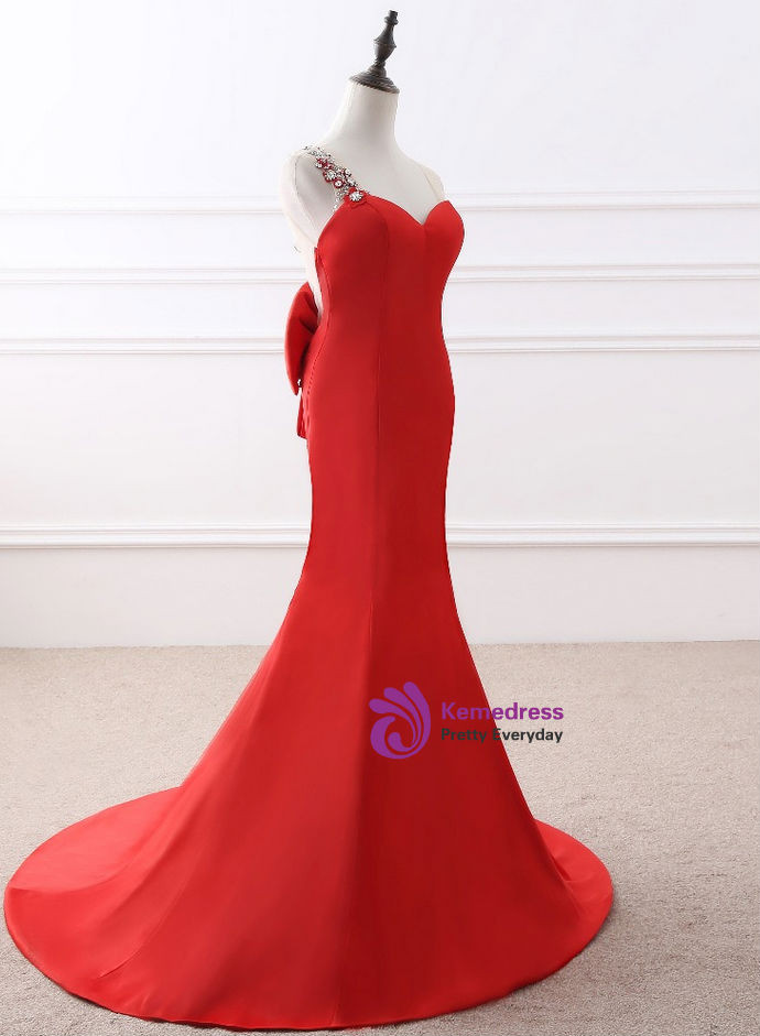 Dark Red Satin Floor Length Party Gown, Prom Dress, Elegant Evening Dress  .DS3042