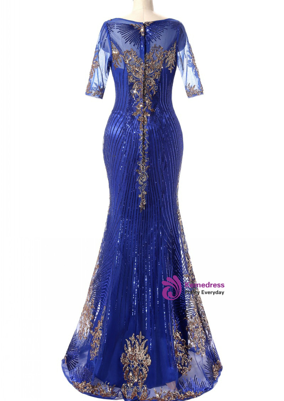 In Stock:Ship in 48 hours Mermaid Blue Appliques Prom Dress