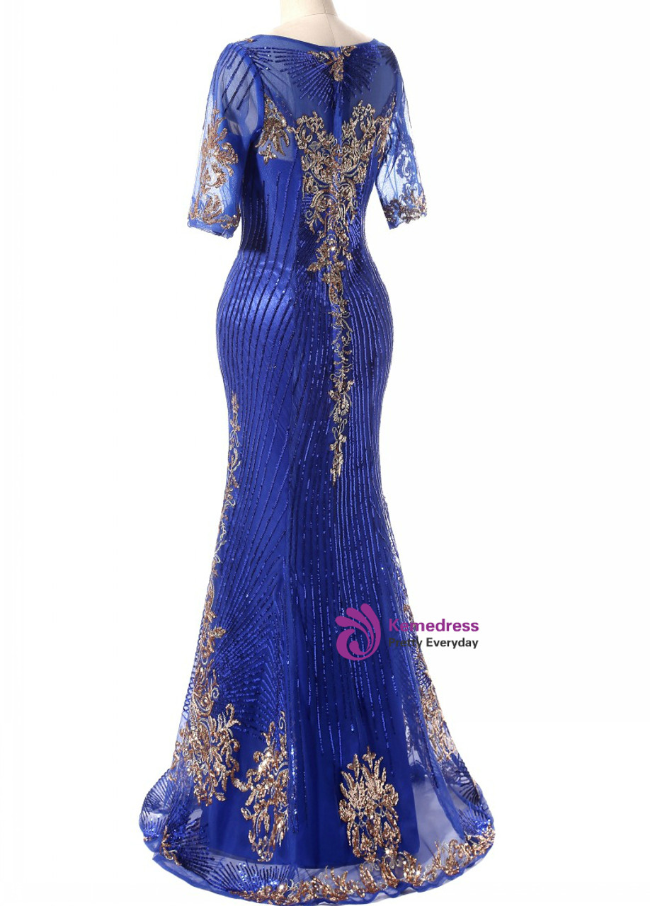 In Stock:Ship in 48 hours Mermaid Blue Appliques Prom Dress