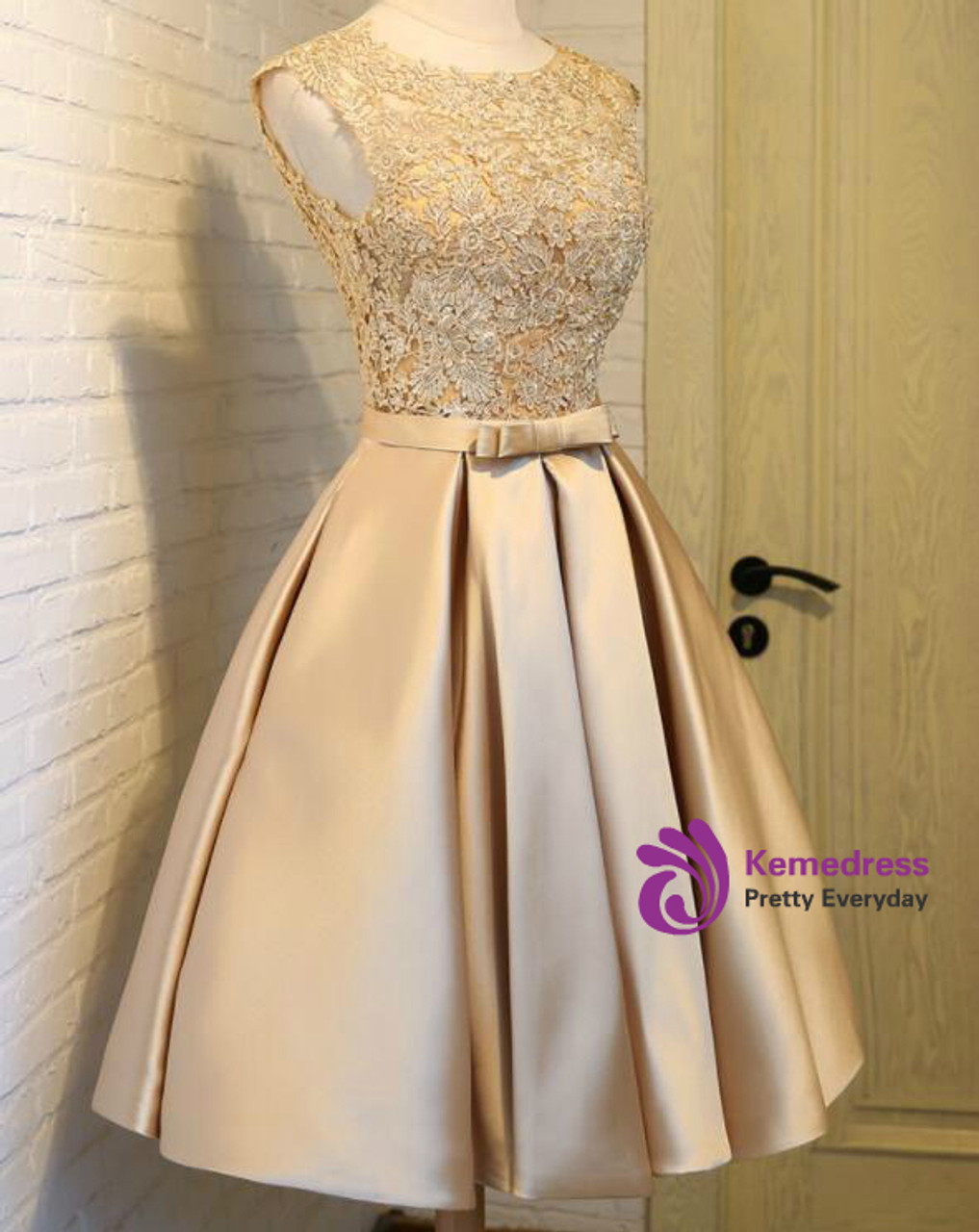 In Stock:Ship in 48 hours Gold Satin Homecoming Dress