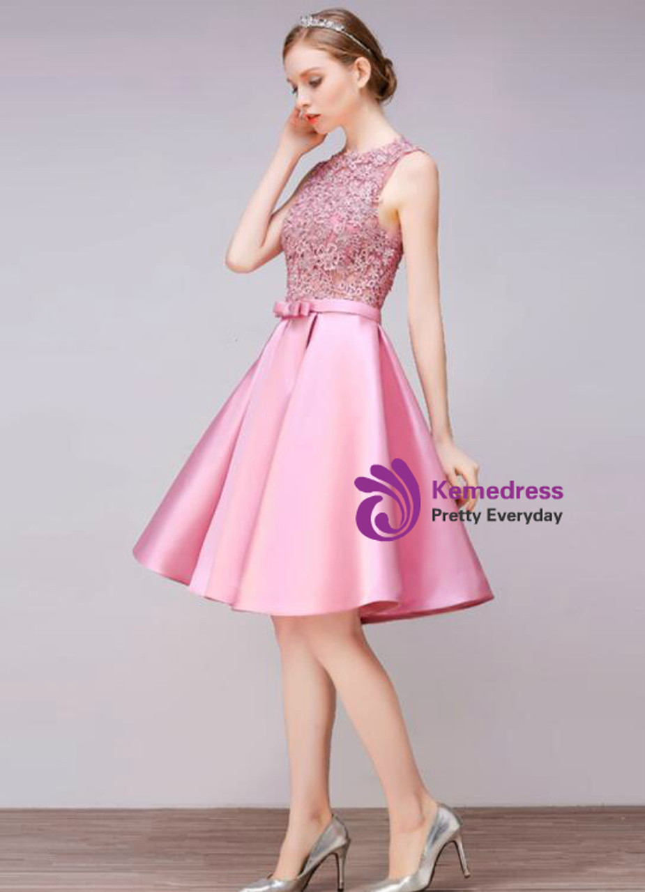 In Stock:Ship in 48 hours Pink Satin Homecoming Dress
