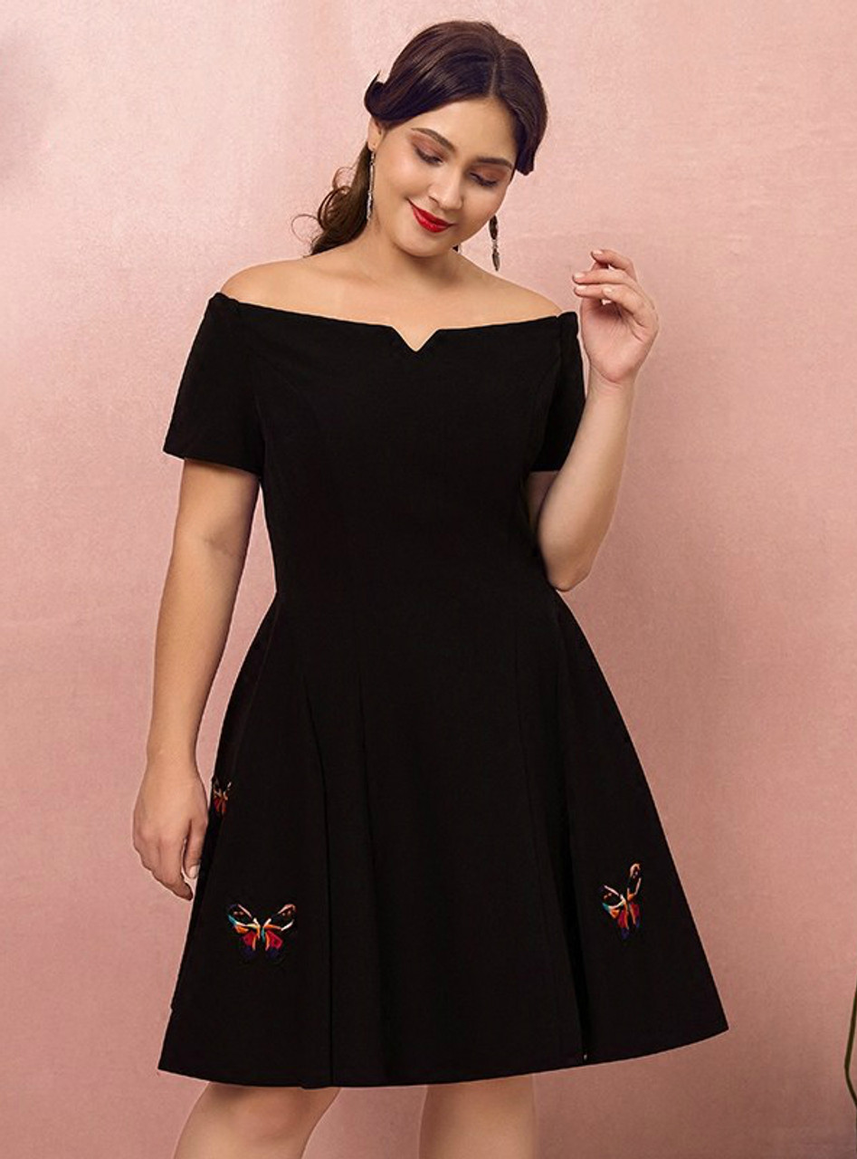 black satin off the shoulder dress