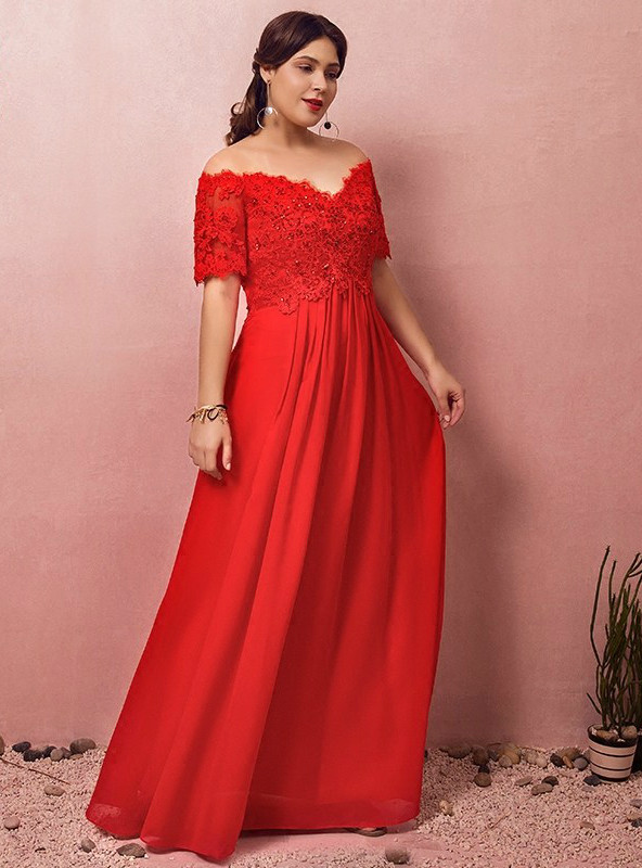 red chiffon dress plus size
