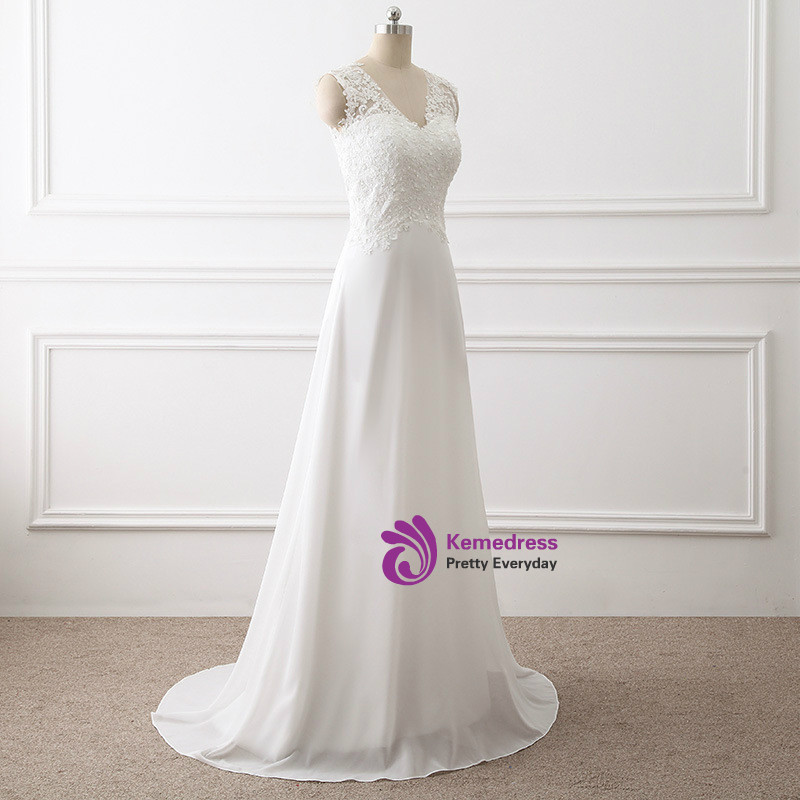 Simple V-neck Beaded Chiffon Dress White main image 1