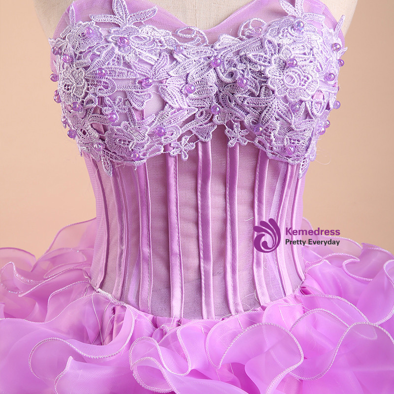 Sparkly Bead Top Purple Tulle Ball Gown Quinceanera Dress