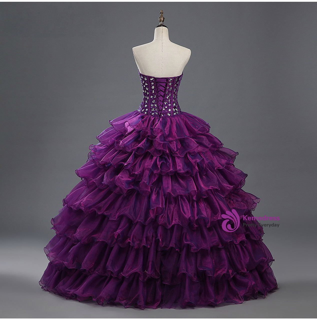 Purple Sweetheart Crystals Organza Ball Gown Quinceanera Dresses