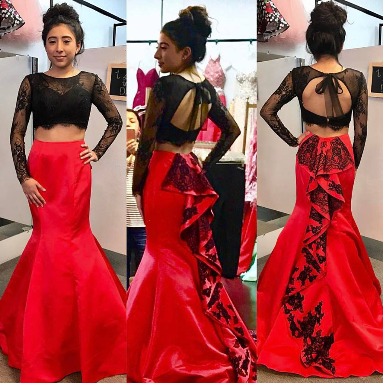 Shop simple jewel satin red mermaid prom dress with one side sleeve from  Hocogirl.com