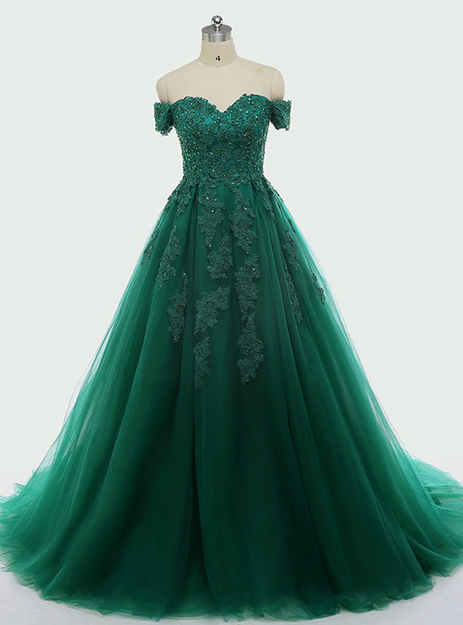 green lace evening gown