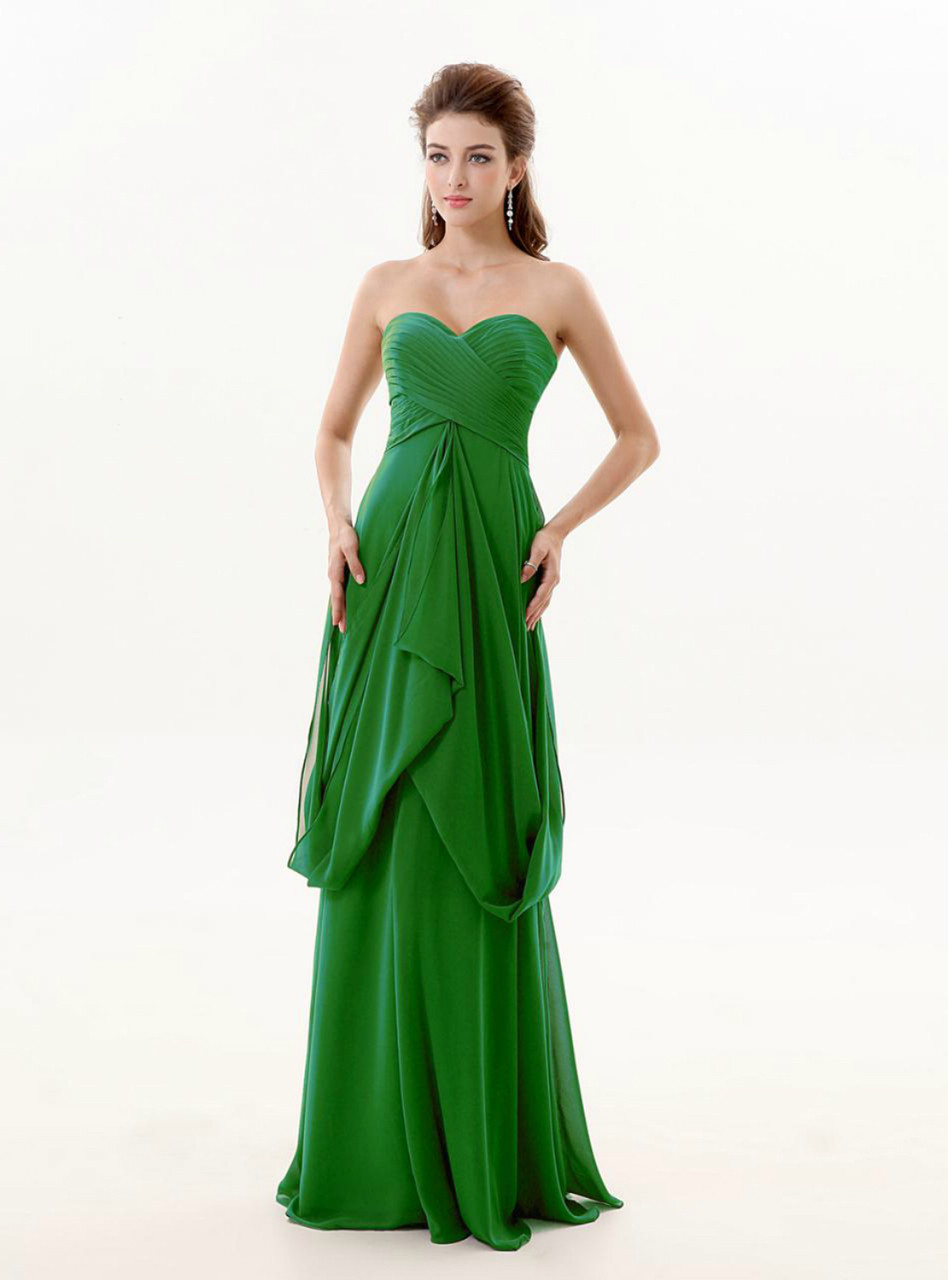 A Line Green Chiffon Sweetheart Floor Length Bridesmaid Dresses