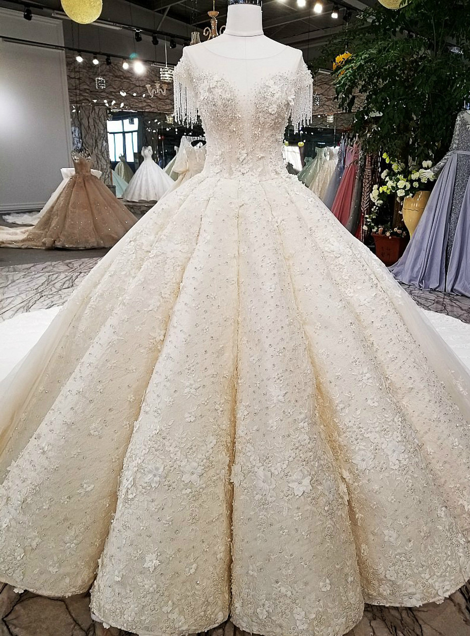 Expensive Lace Appliques Long Sleevess Ball Gown Wedding Dress – Ballbella