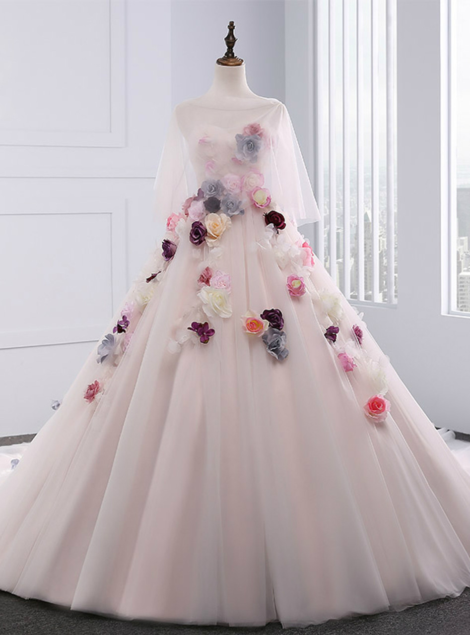 tulle flower wedding dress