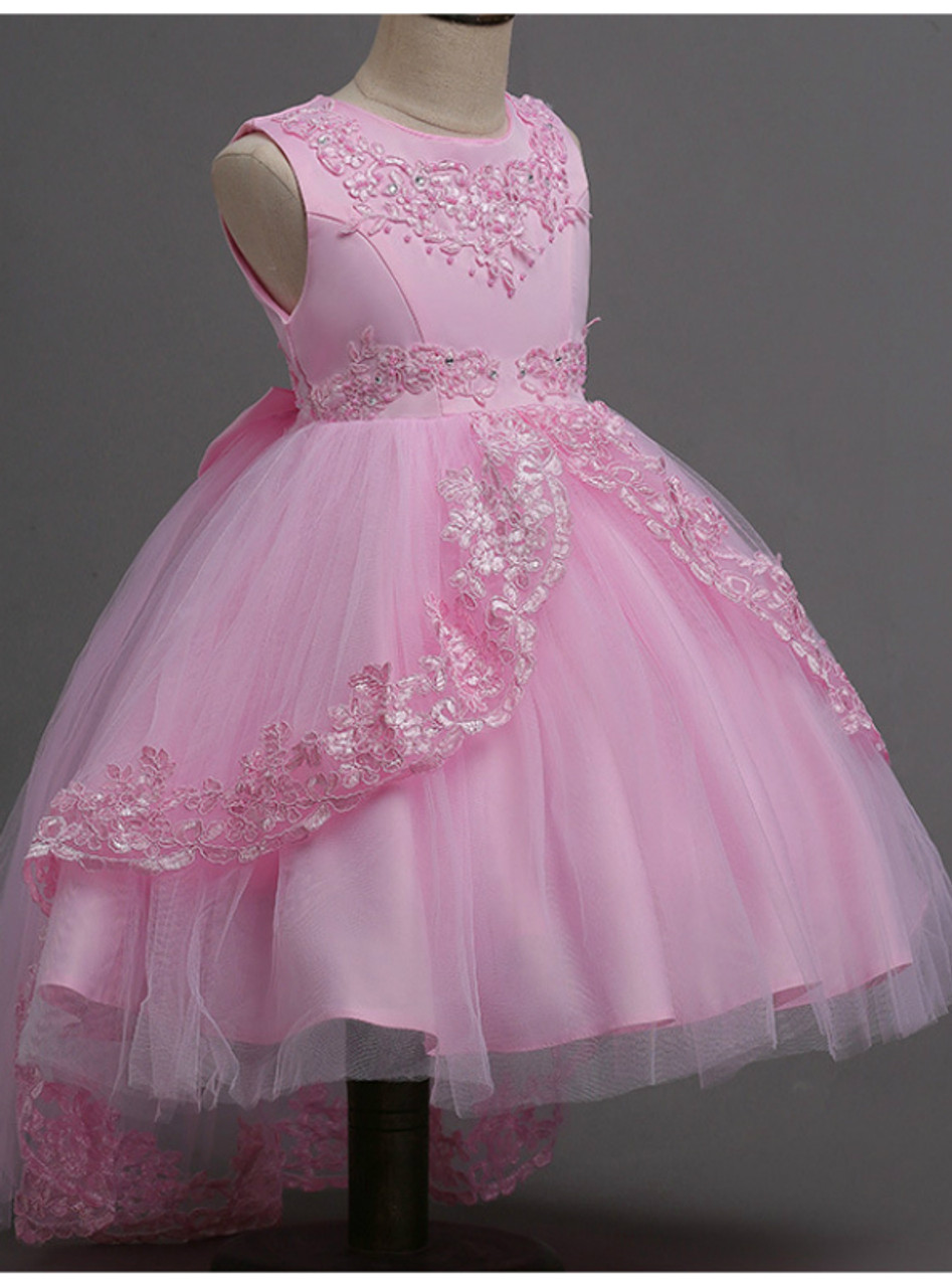In Stock:Ship in 48 hours Ready To Ship Pink Tulle Appliques Girl Dress