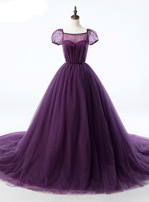 purple wedding dress with train Black Lace Wedding Dress With Purple Accents and Bridal Cape