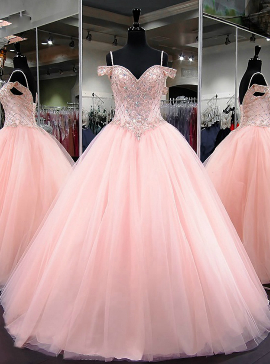 light pink ball gown with sleeves