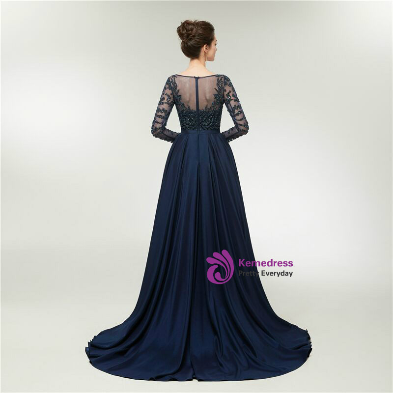 Full Length Dress with ILLusion NECK Ink Blue