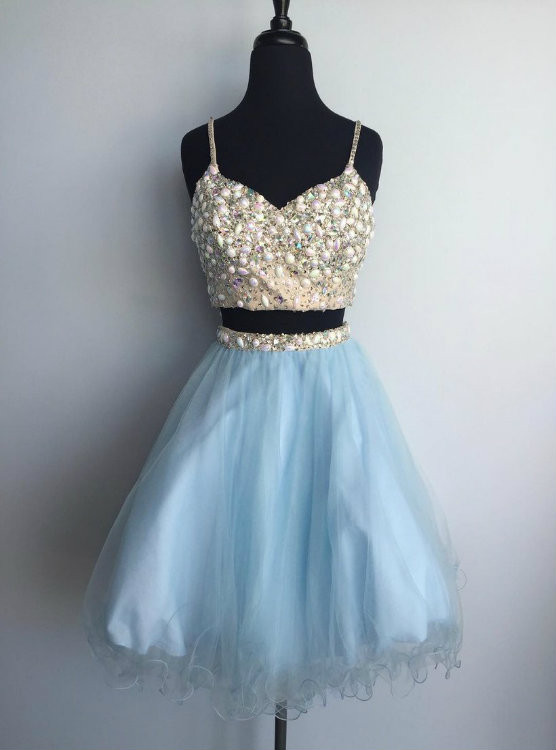 light blue two piece homecoming dress
