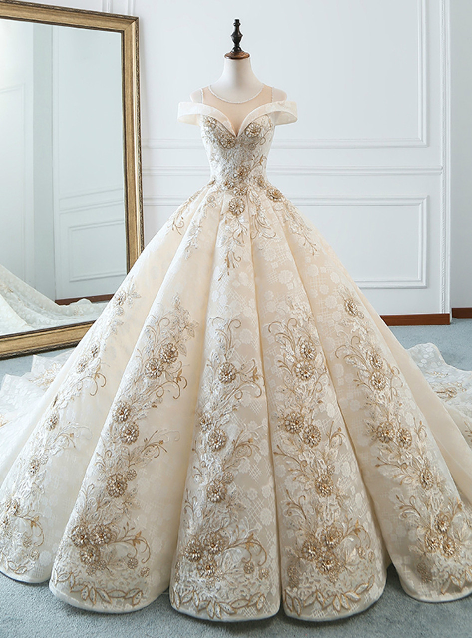 champagne ball gown wedding dress