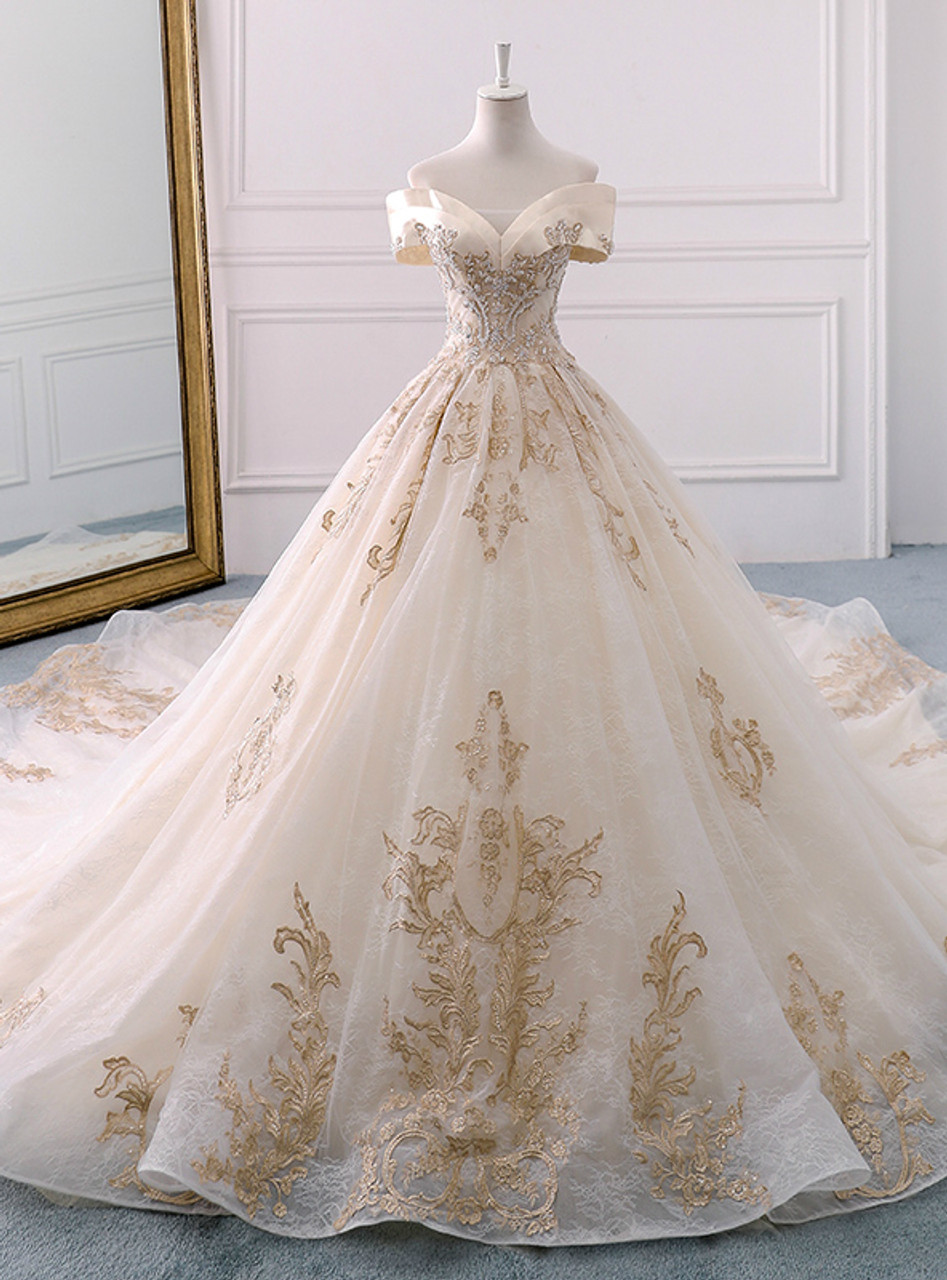 Off white and on sale gold wedding dresses