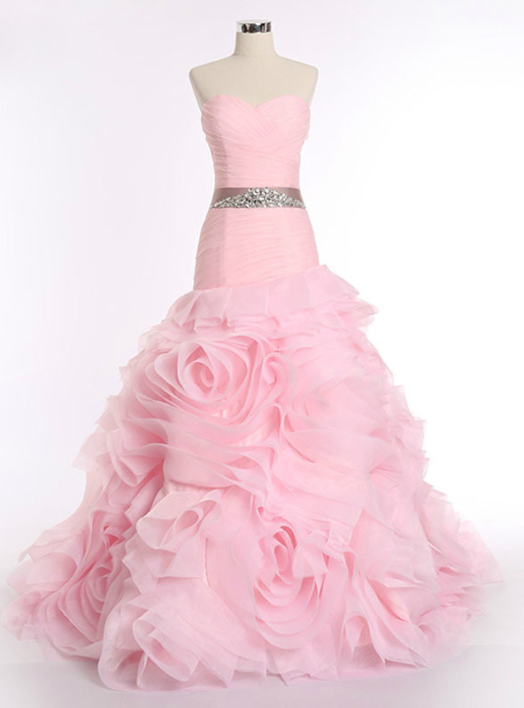 open lace back dress Blush Pink Lace Wedding Dresses Multi-Layered Organza Wedding Gowns AWD1336