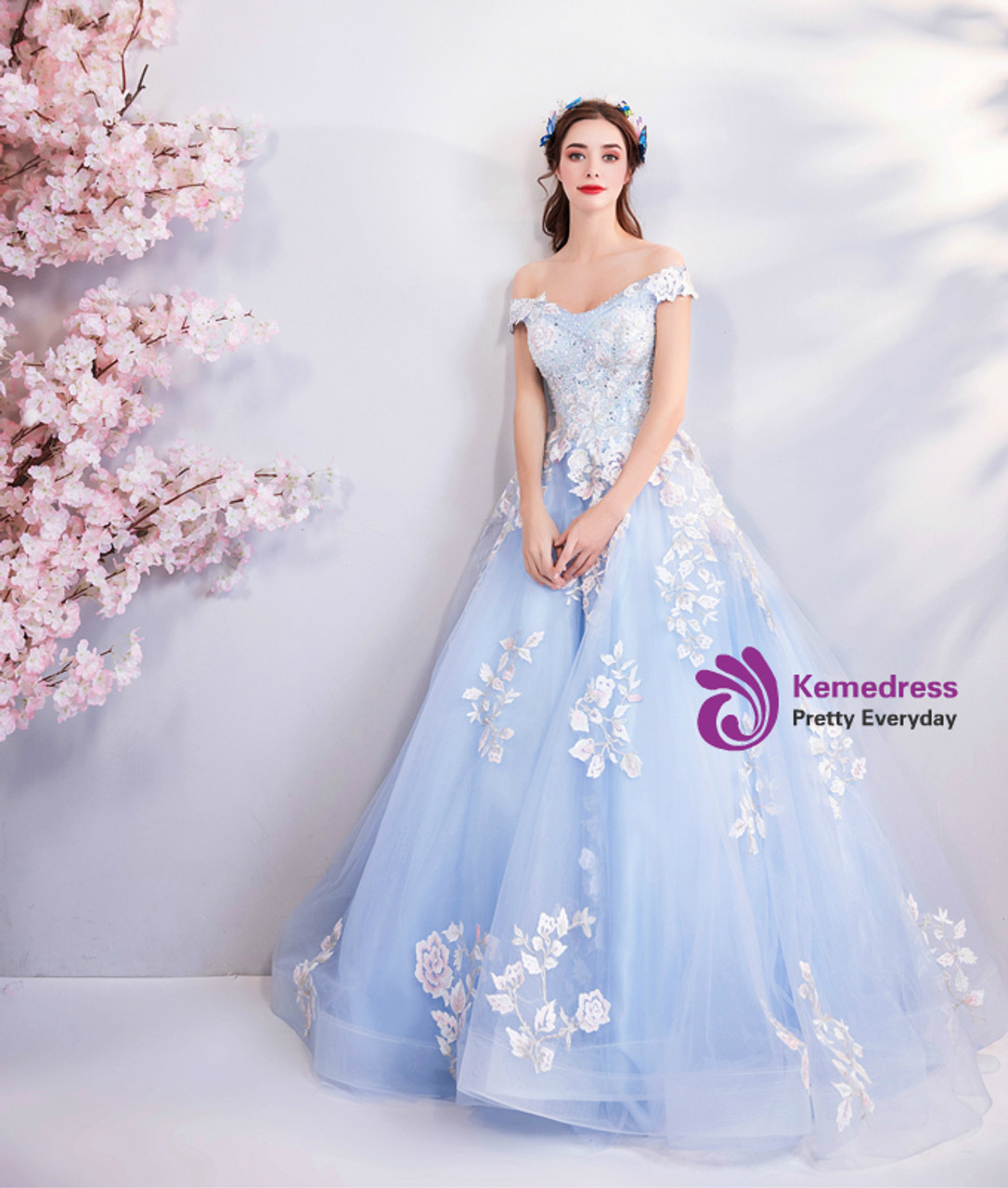 In Stock:Ship in 48 hours Blue Off The Shoulder Quinceanera Dresses