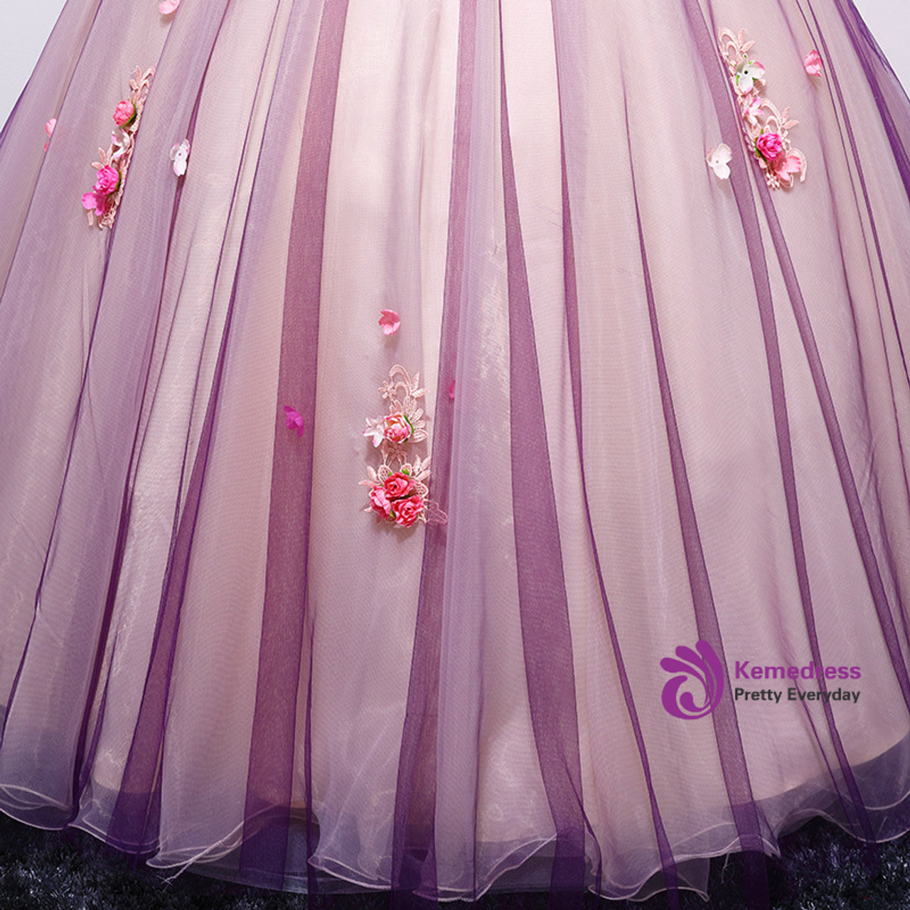 Purple Tulle Sequins Off The Shoulder Appliques Quinceanera Dresses