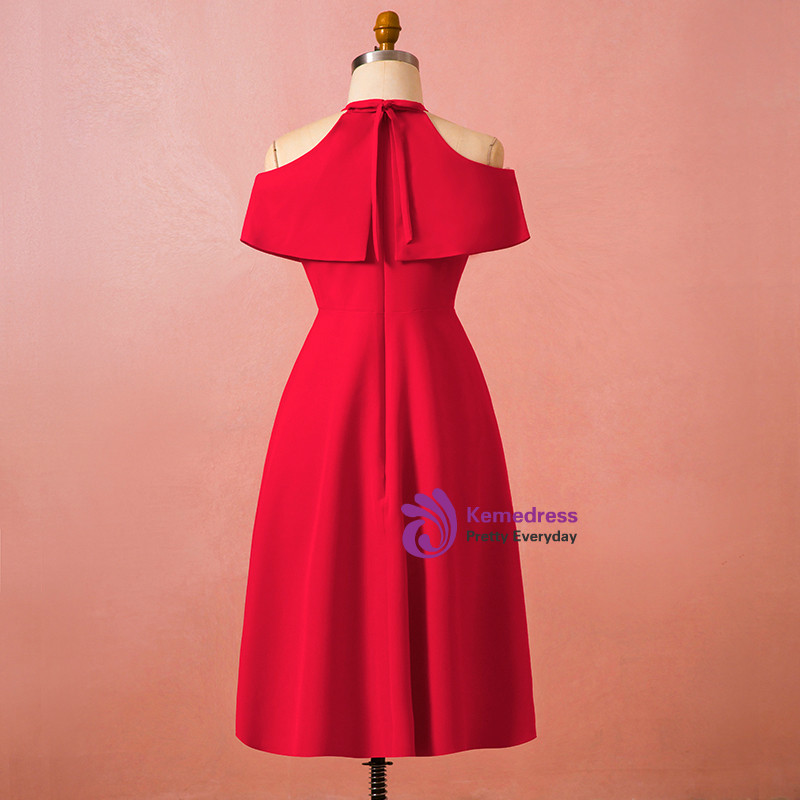 Red Backless Halter Sleeveless Long Plus Size Prom Dress