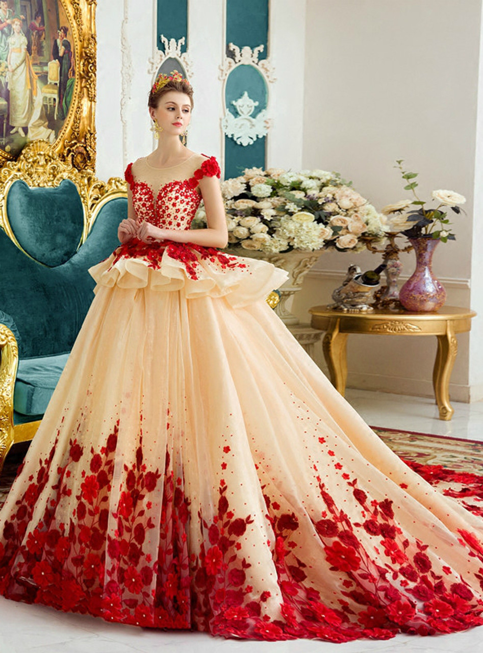 G535, Red Luxury Off Shoulder Ball Gown, Size (XS-30 to L-38) – Style Icon  www.dressrent.in