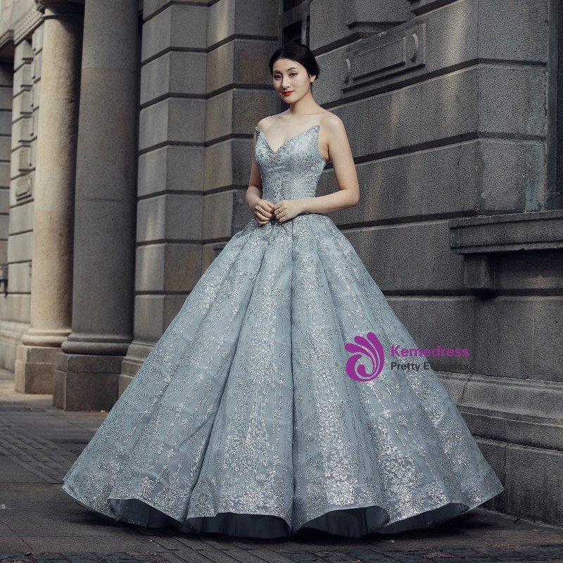 white christmas dresses Grey Outdoor Wedding Dress,Illsuion Long Sleeves Wedding Gown,WD00459 main image 1