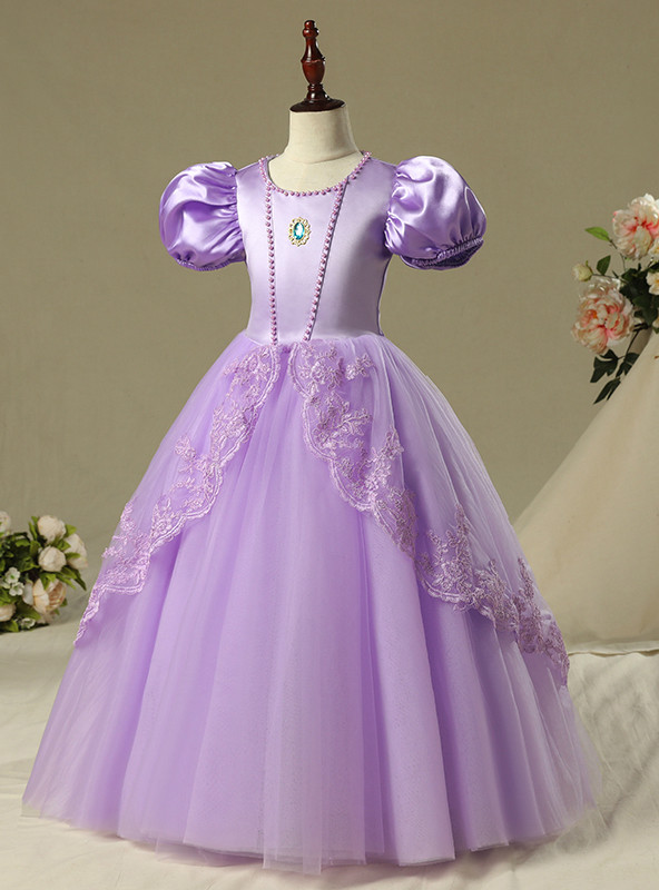 Purple tulle princess flower girl dress
