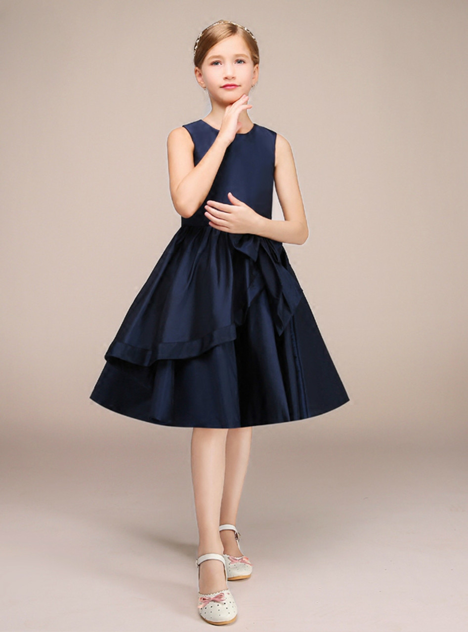 Ode To Love Satin V-Neck Tea Length A-Line Dress