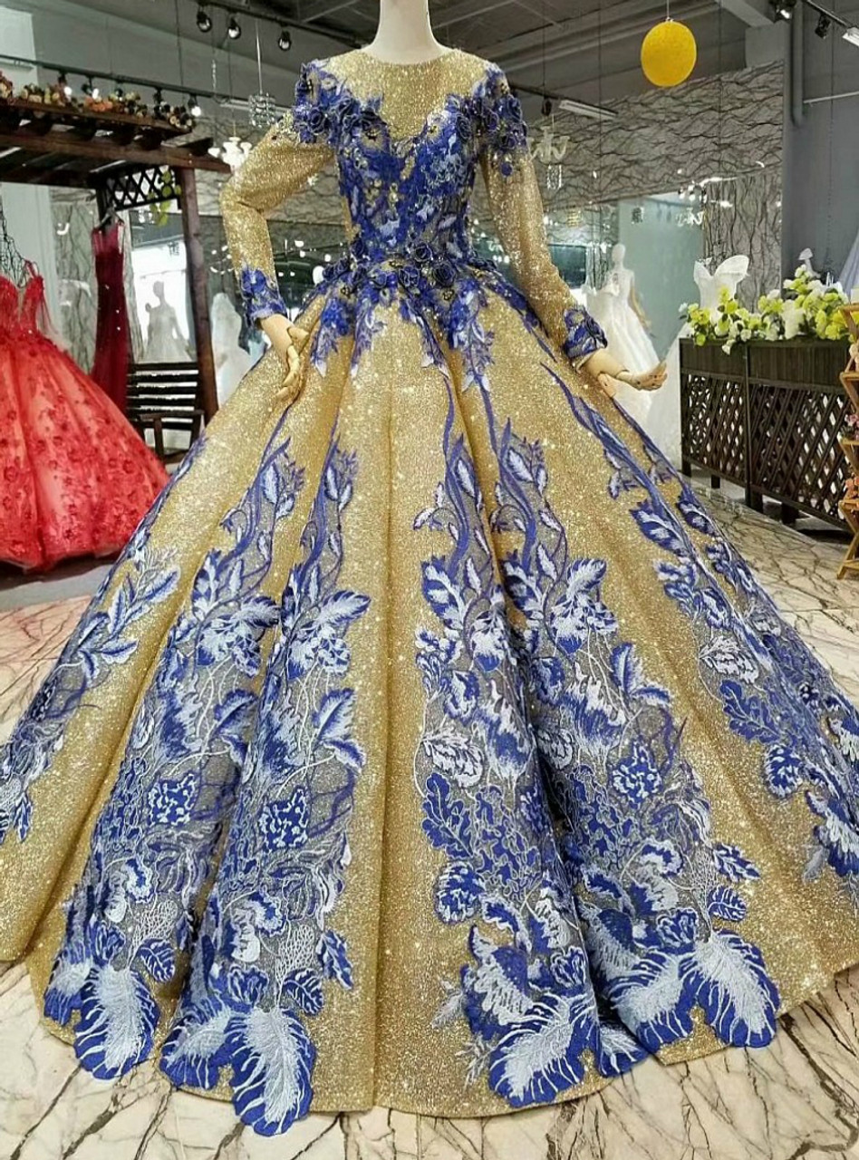 blue and gold gown
