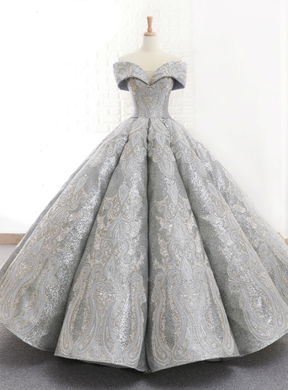 silver gray ball gown