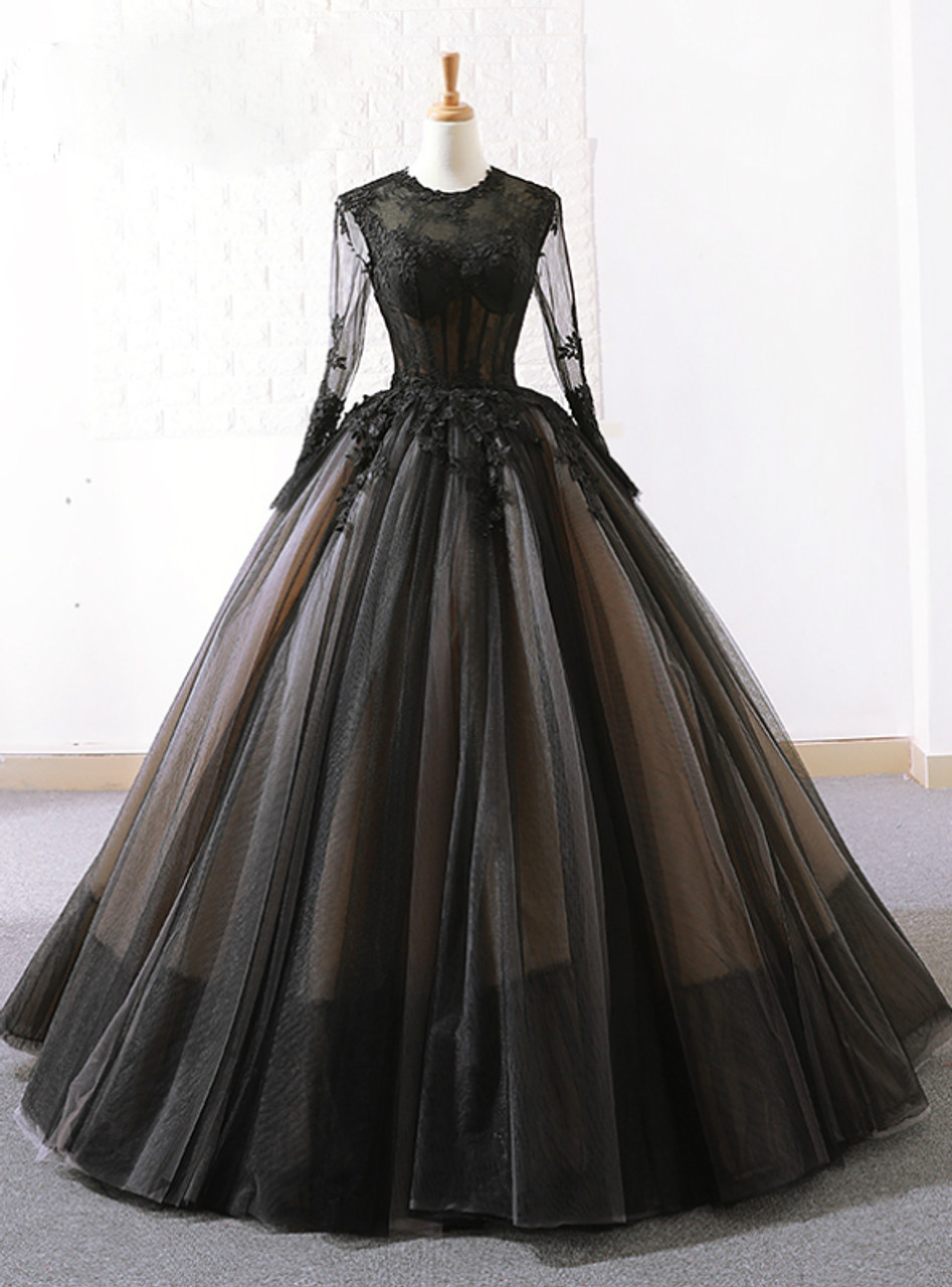 black floor length dress with sleeves