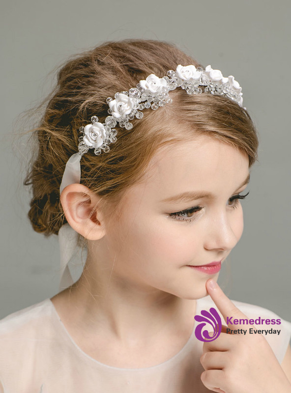 Children's Hairband Girl Pearl Hair Accessories Crystal White Flowers