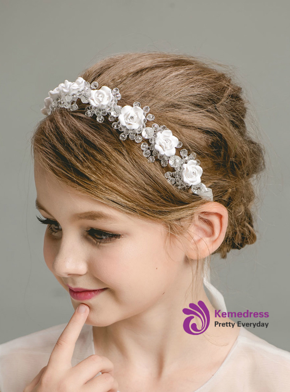 Children's Hairband Girl Pearl Hair Accessories Crystal White Flowers