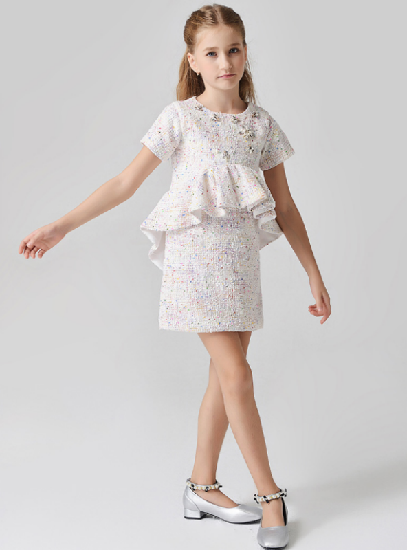 Light pink short sleeve girl dress with crystal detailing