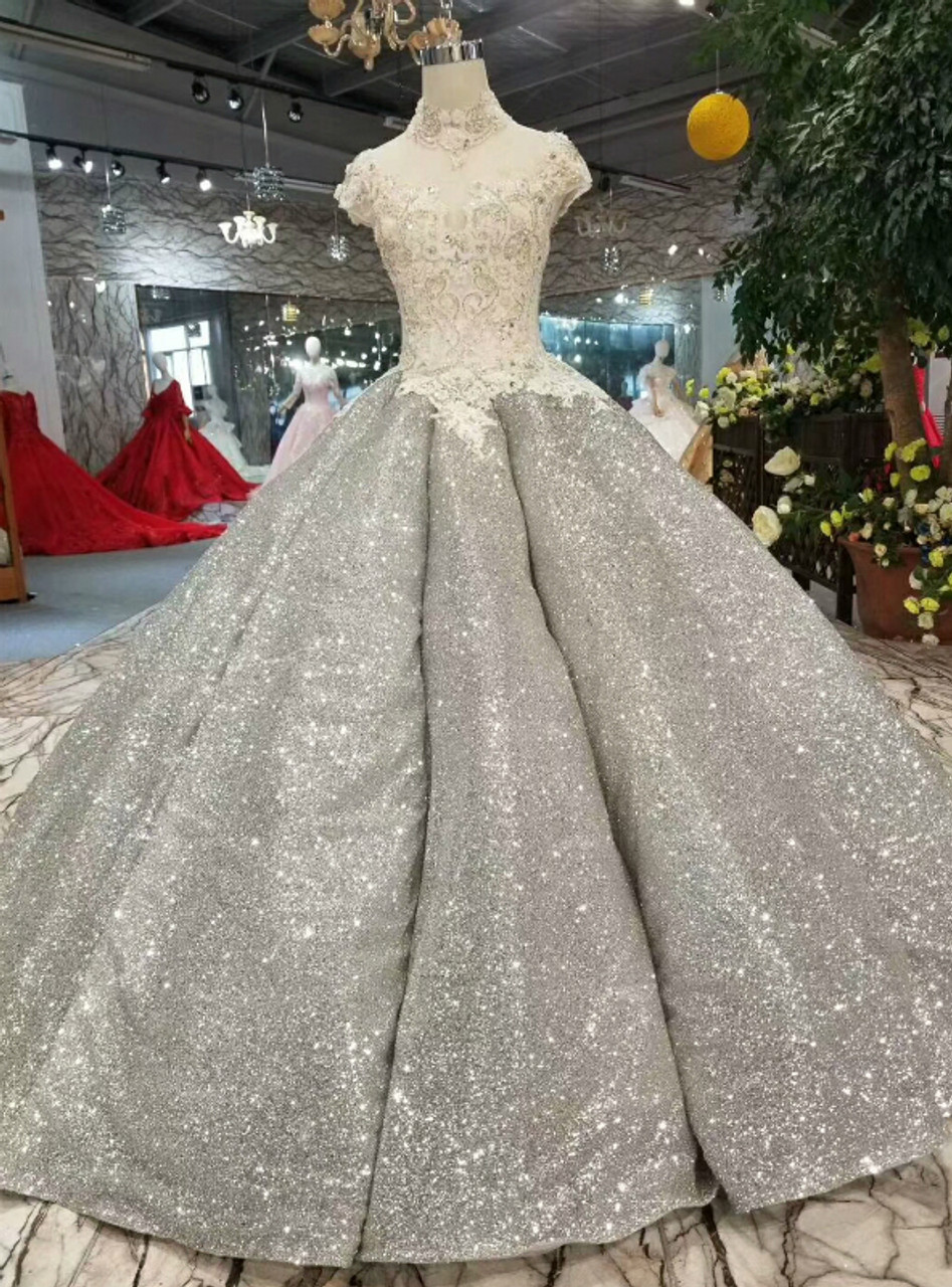 silver gray ball gown