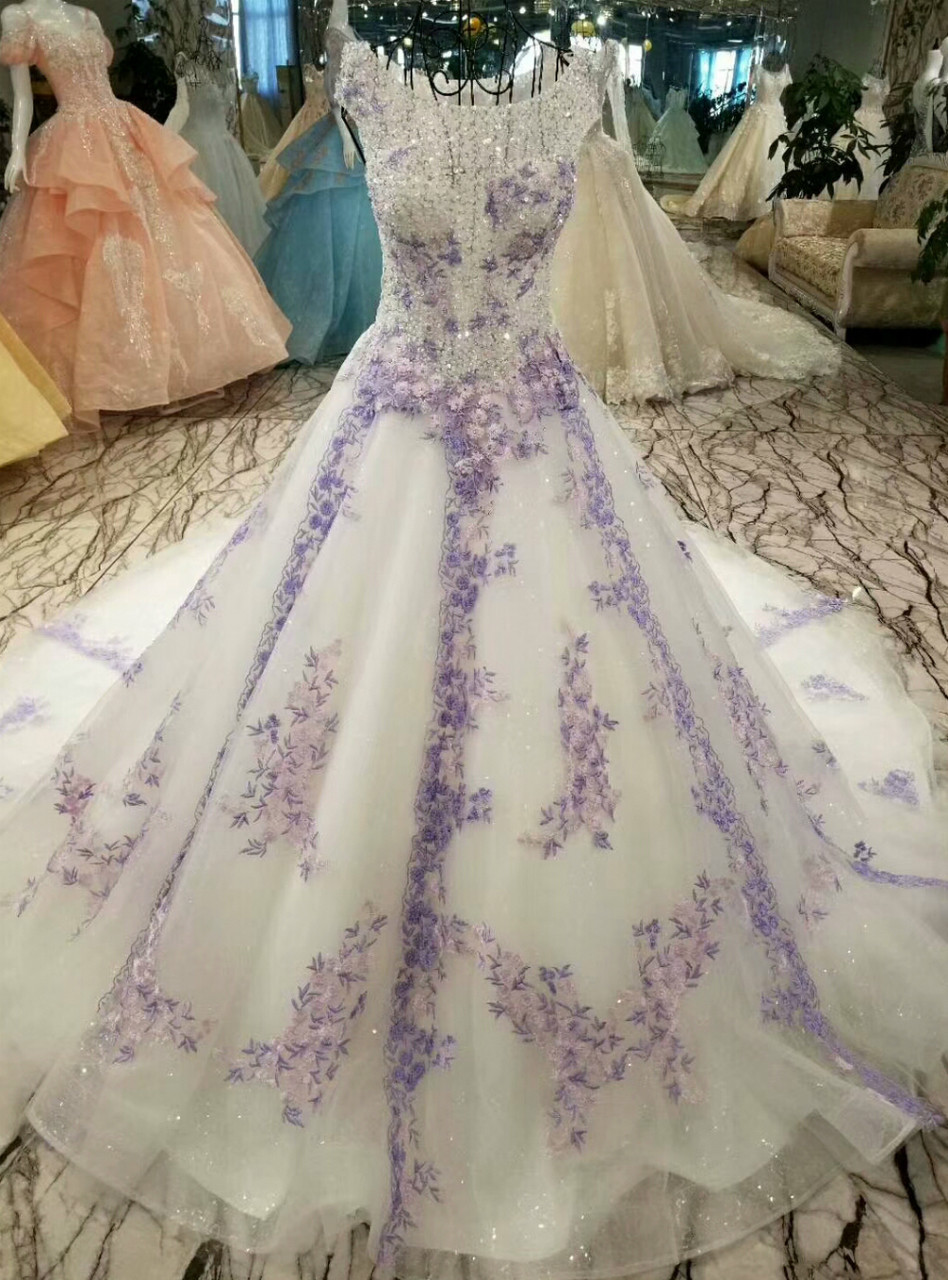 White to Purple Ombre Organza V-cut Satin Ball Gown