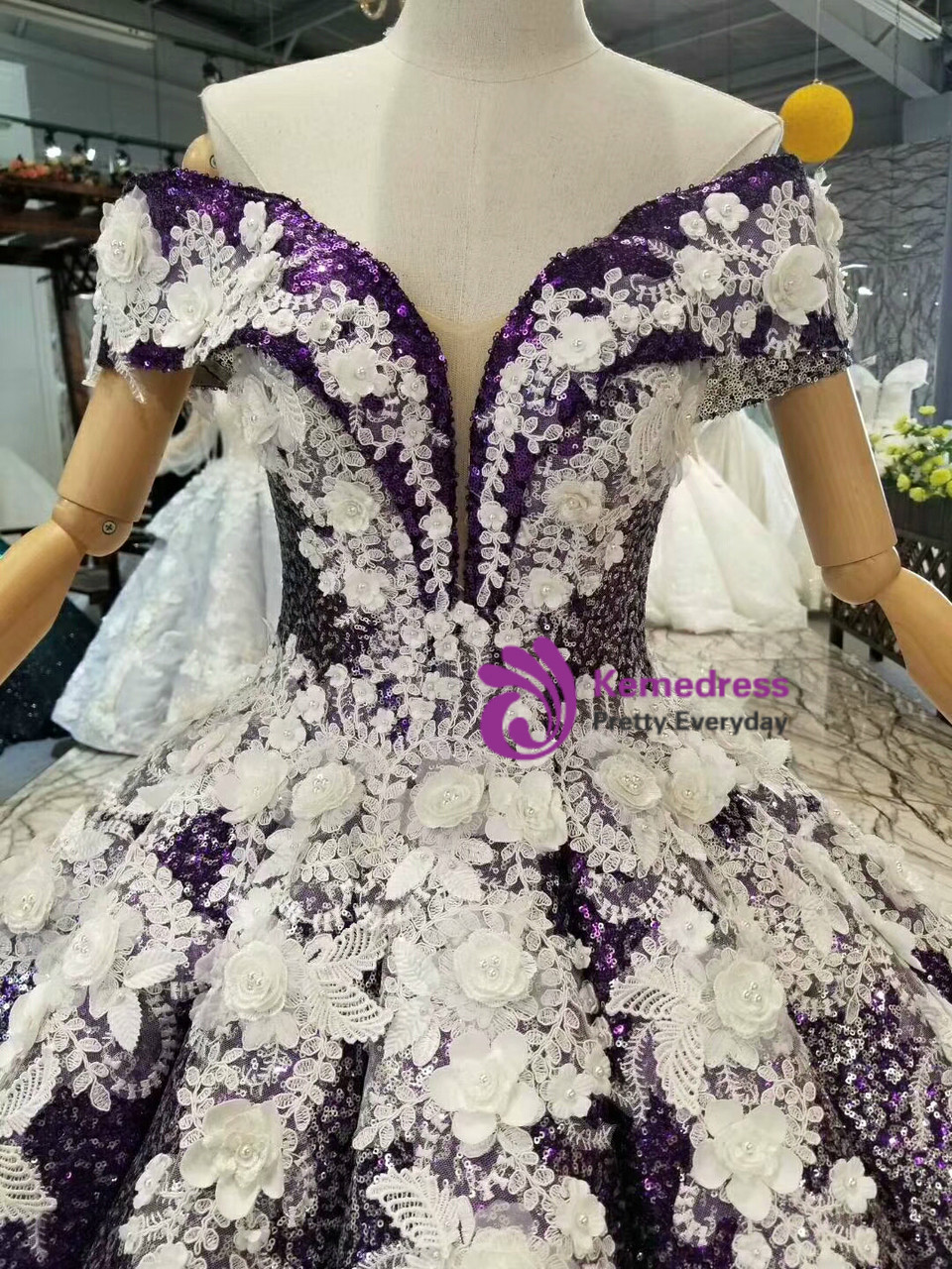 Light purple pink white sequined jazz dance princess Dress for girls birth  day party celebration show