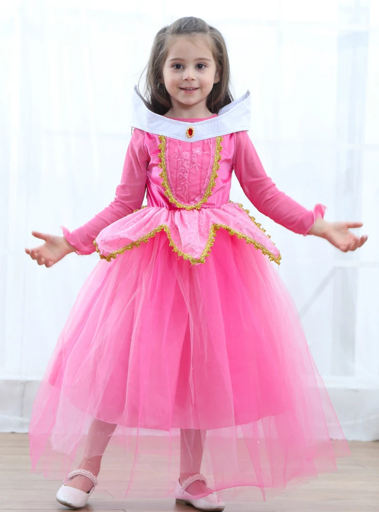 Pink princess girl dress with full tulle skirt and delicate embellishment