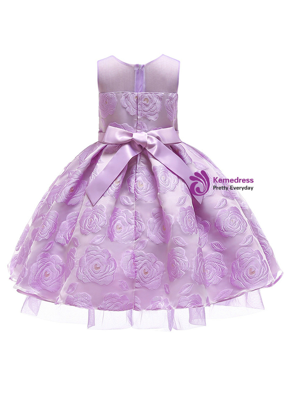 In Stock:Ship in 48 Hours Purple Lace Flower Girl Dress With Bow