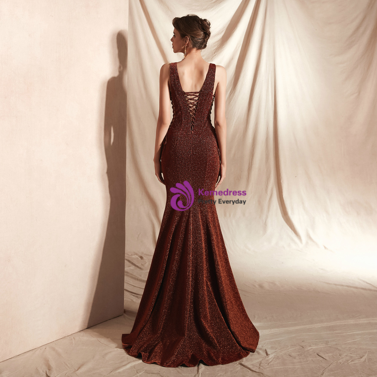 chocolate brown tank dress Mint Green Lace Mermaid Backless Long Prom Dresses-Bridelily