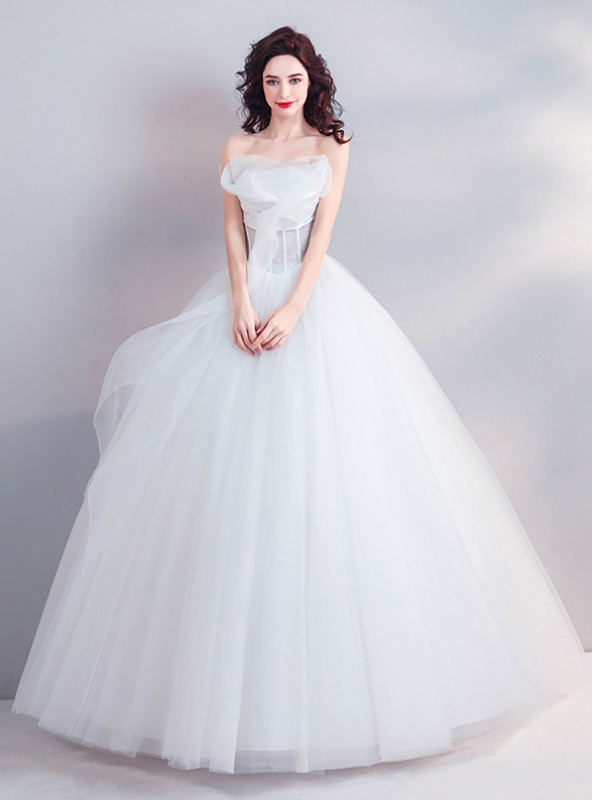 In Stock:Ship in 48 Hours White Strapless Tulle Corset Wedding Dress