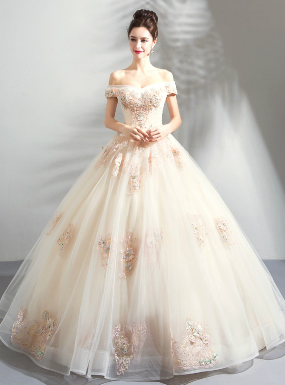 https://www.kemedress.com/in-stock-ship-in-48-hours-champagne-tulle-appliques-off-the-shoulder-wedding-dress/