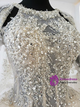 Ivory White Ball Gown Tulle Halter Backless Beading Pearls Wedding Dress main image 0